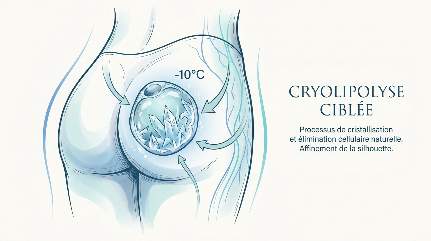 Schéma de la cristallisation et de l'élimination des cellules graisseuses par cryolipolyse