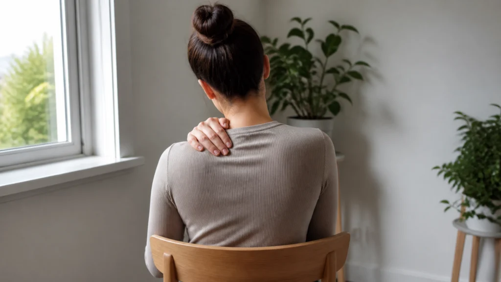 Illustration éditoriale pour l’article « Douleur à l'omoplate et stress : dénouez enfin vos tensions »