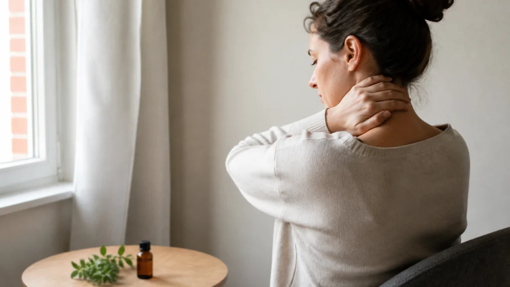 Illustration éditoriale pour l’article « Huile essentielle et névralgie d'Arnold : calmer la douleur »
