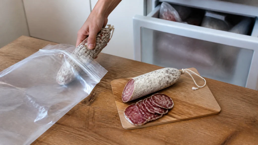 Illustration éditoriale pour l’article « Comment bien congeler votre saucisson pour le savourer »